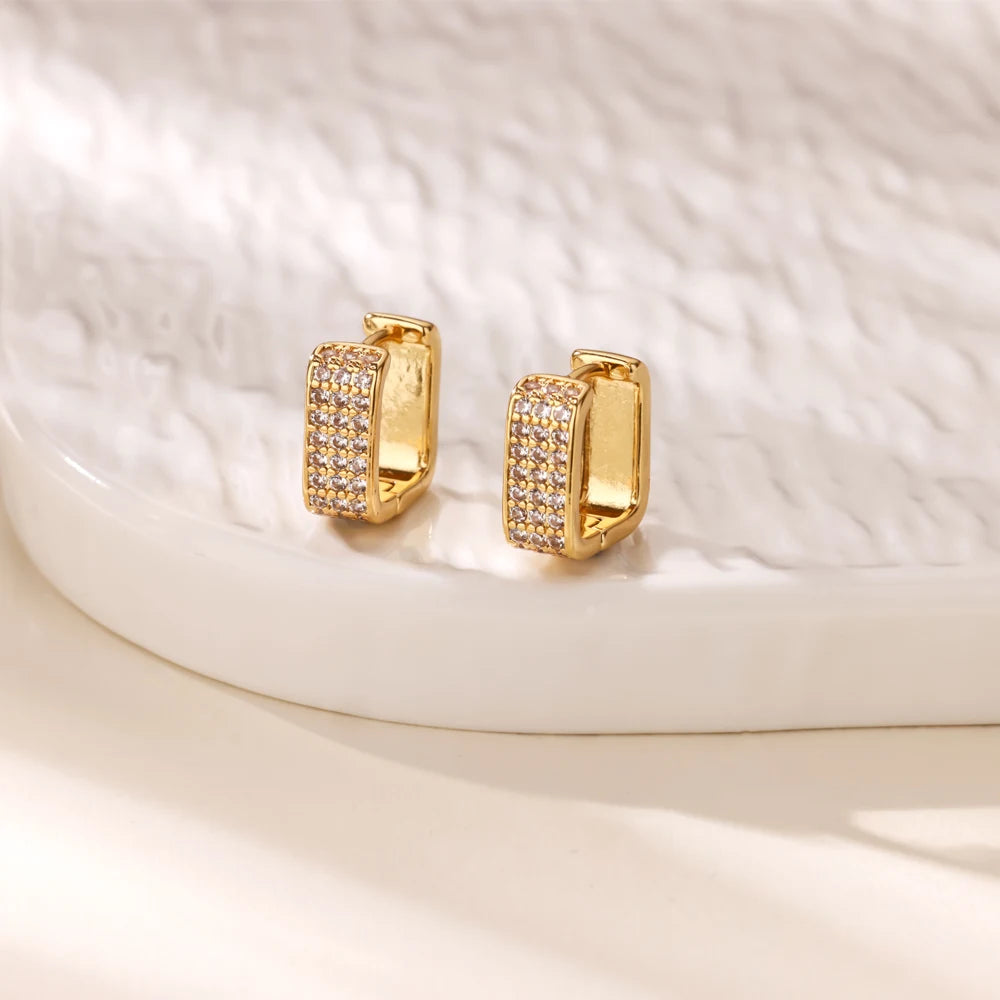 Creolen aus Zirkonia für Damen, Luxuriöse Kristall-Zirkon-Ohrringe in Goldfarben, aus Edelstahl, Schmuck, Hochzeitsfeier-Geschenk