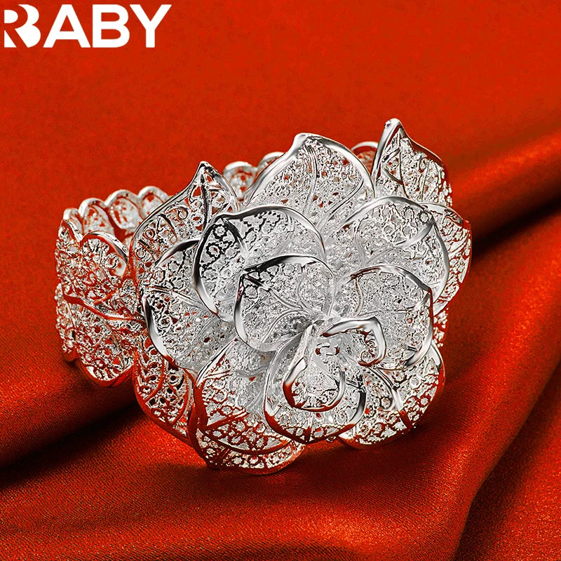925er Sterlingsilber Exquisites hübsches Kamelienblütenarmband Armreifen für Damen Charmanter Schmuck Hochzeit Verlobung Modeparty