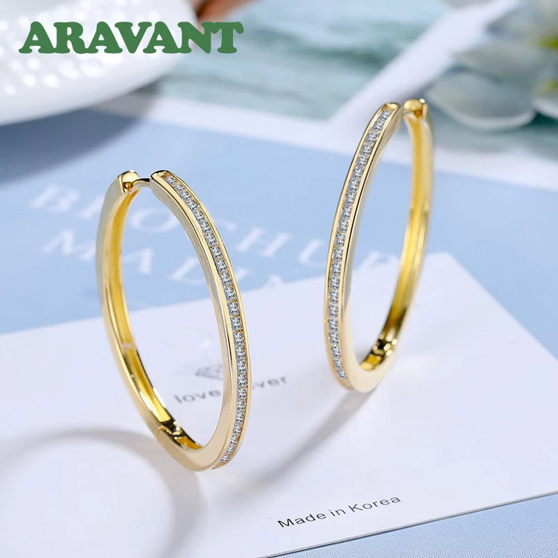 Aravant 925er Sterlingsilber 35MM Zirkon-Creolen für Damen Modeschmuck Geschenk