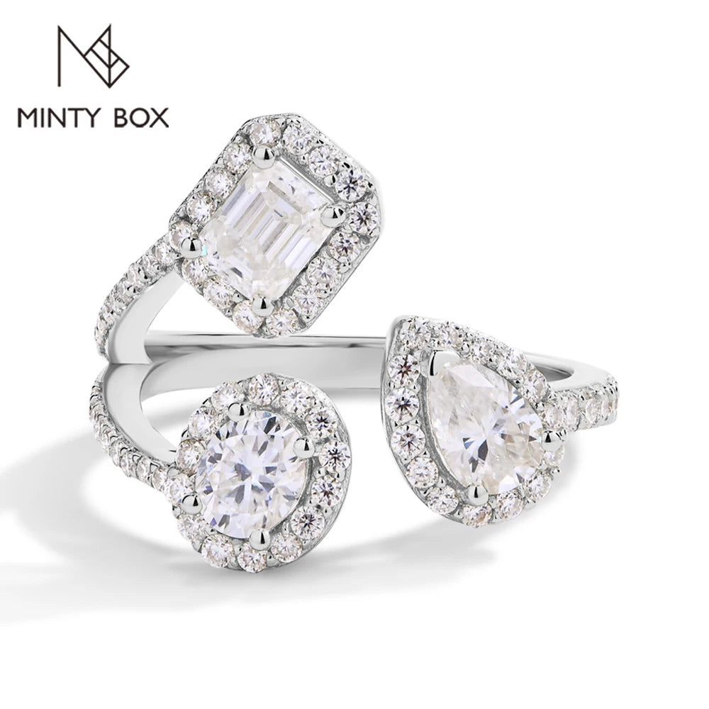MINTYBOX Anillo de Tres Piedras de Diamante de Laboratorio Plata de Ley 925 Anillos de Moissanita para Mujer Chapado en Oro de 18K Regalo de Compromiso para Fiesta