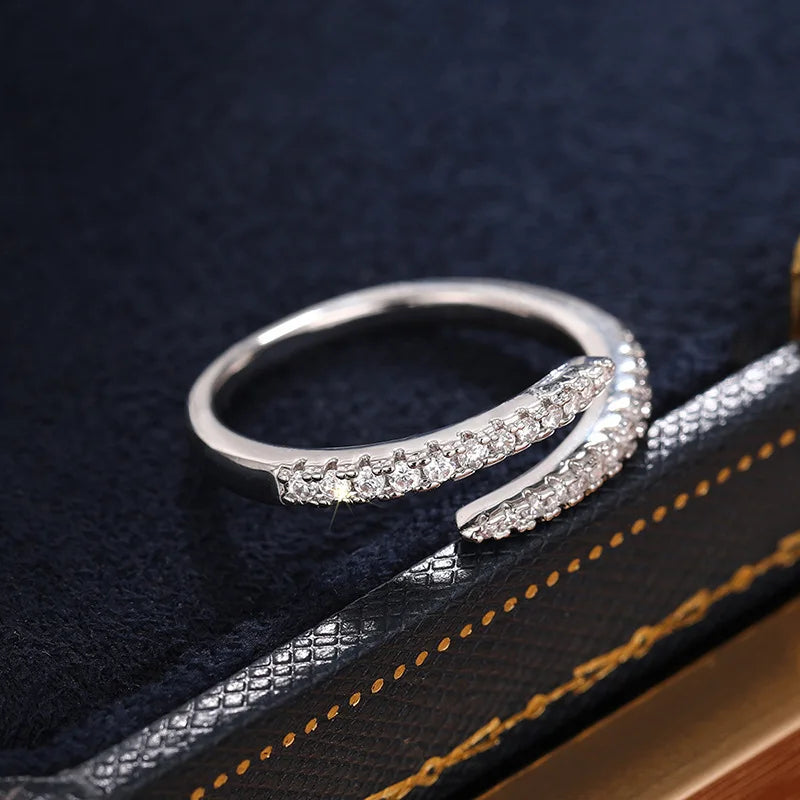 Anillos de dedo de círculo de plata de ley 925 de moda para mujer, deslumbrantes anillos ajustables de circonita cúbica, accesorios apilables para uso diario, joyería fina