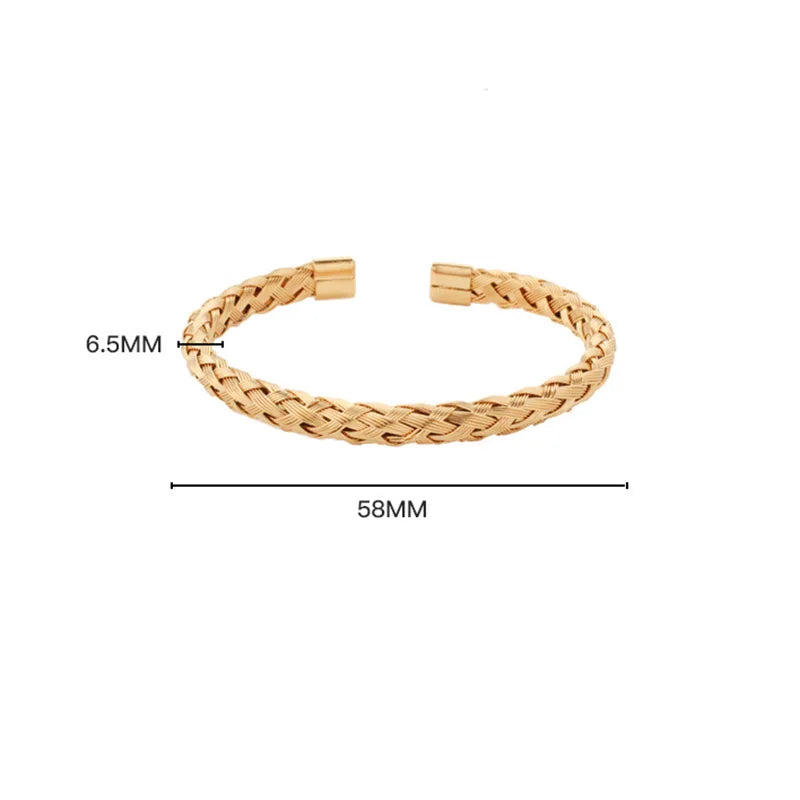 1 Stück Titan-Stahl-Armreif, geflochten, trendiger und minimalistischer Stil, Stahldraht geflochten, verstellbares C-förmiges Armband
