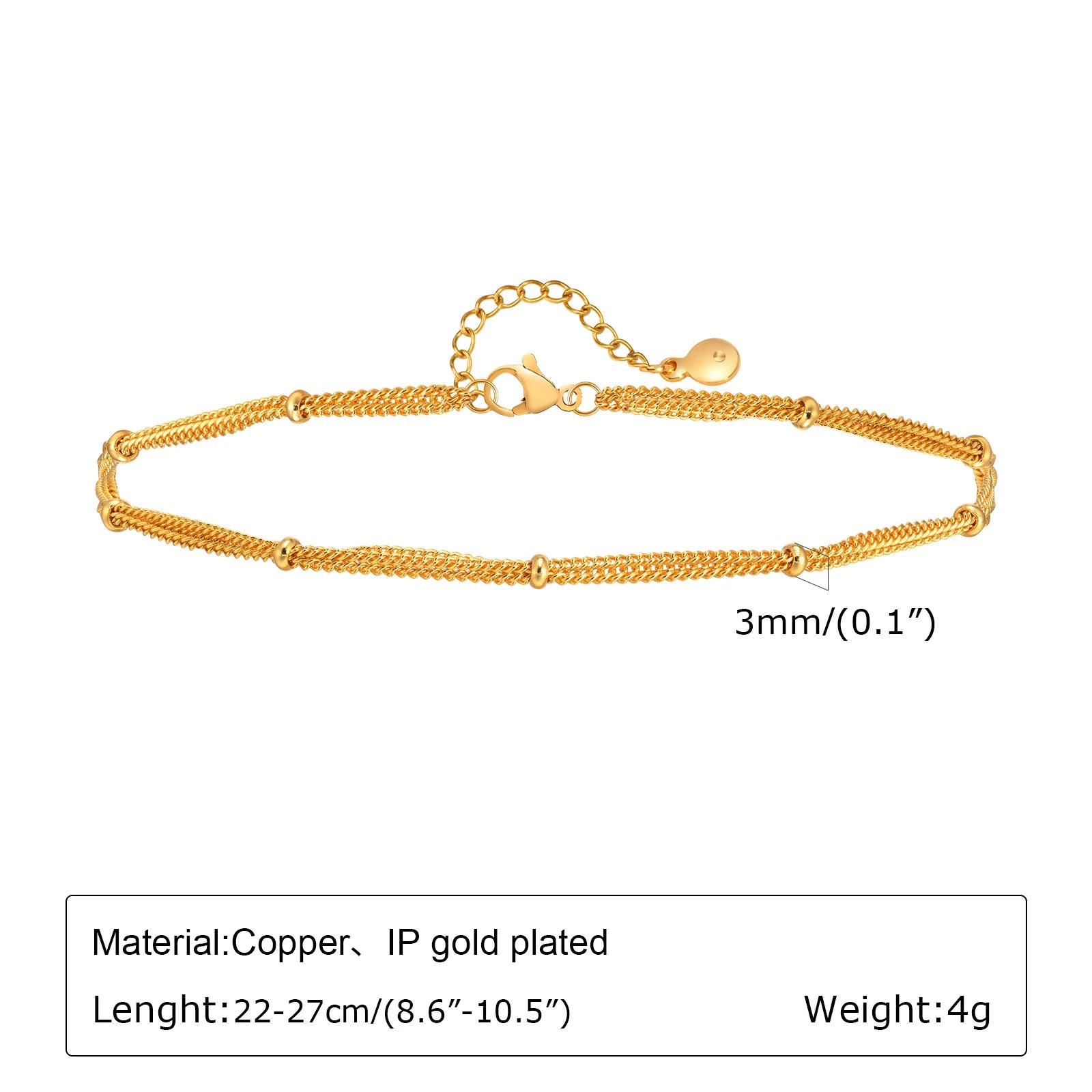 Fußkettchen Armband für Beine aus Edelstahl, wasserdicht, verstellbar, Strandperlen, Kugel, kubanische Gliederkette, Sommer, Boho-Fußschmuck für Damen