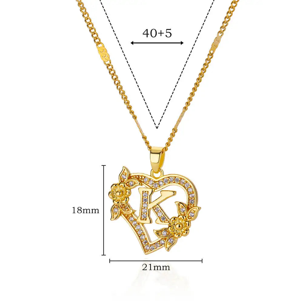 Zircon Flower Initials Necklaces For Women Stainless Steel Heart Gold Color Letter Chain Collar 2025 New Trend Wedding Jewelry