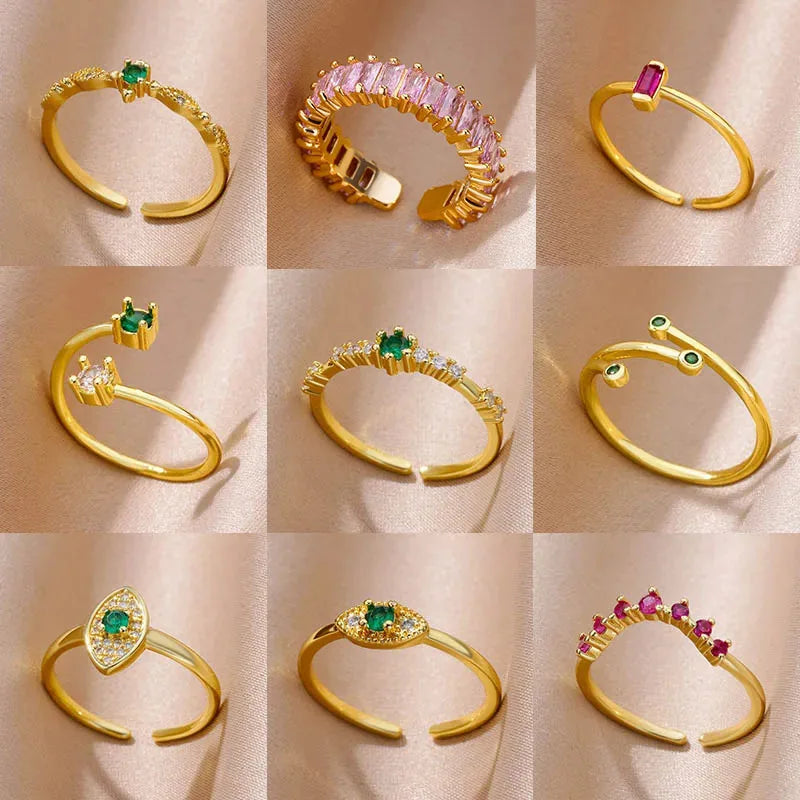 Winzige grüne Zirkon-Rundringe für Frauen, geometrischer Edelstahlring, luxuriöser Hochzeits-Weihnachtsschmuck, Geschenk, kostenloser Versand