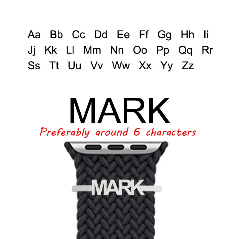 Edelstahl-Uhrenringschlaufe für Apple Watch, individueller Namens-Uhrenanhänger, Band-Charm mit dekorativem personalisiertem Buchstaben-Schmuck