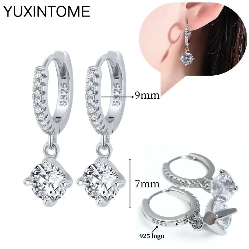 925 Sterling Silber Ohrnadel Mode Creolen Weiße Kristall Luxus Damen Silberohrringe Hochzeit Damenschmuck Geschenk