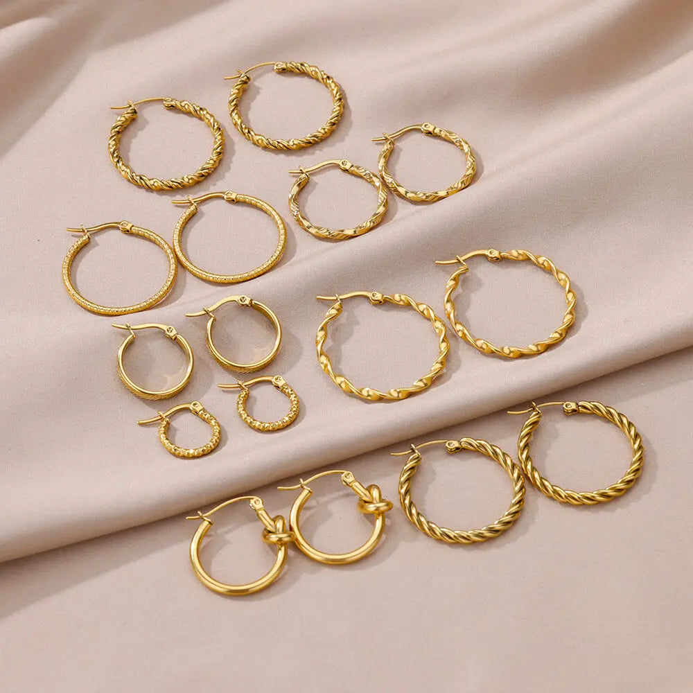 Vintage Runde Edelstahl Creolen für Damen Vergoldete Ohrringe 2023 Trend Statement Ohrschmuck Weihnachtsgeschenk