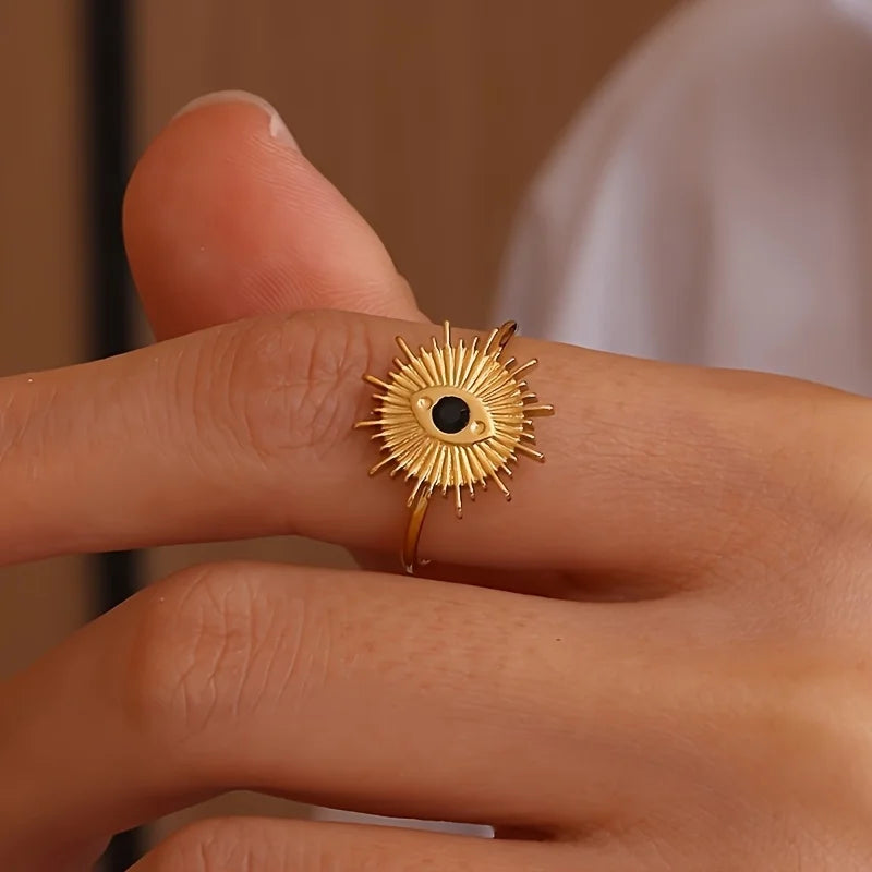 Elegante Edelstahl Big Bloom Blumenringe für Frauen Goldfarbe Sonne Seestern Offener Ring Fingerschmuck Hochzeit Ihr Geschenk Punk
