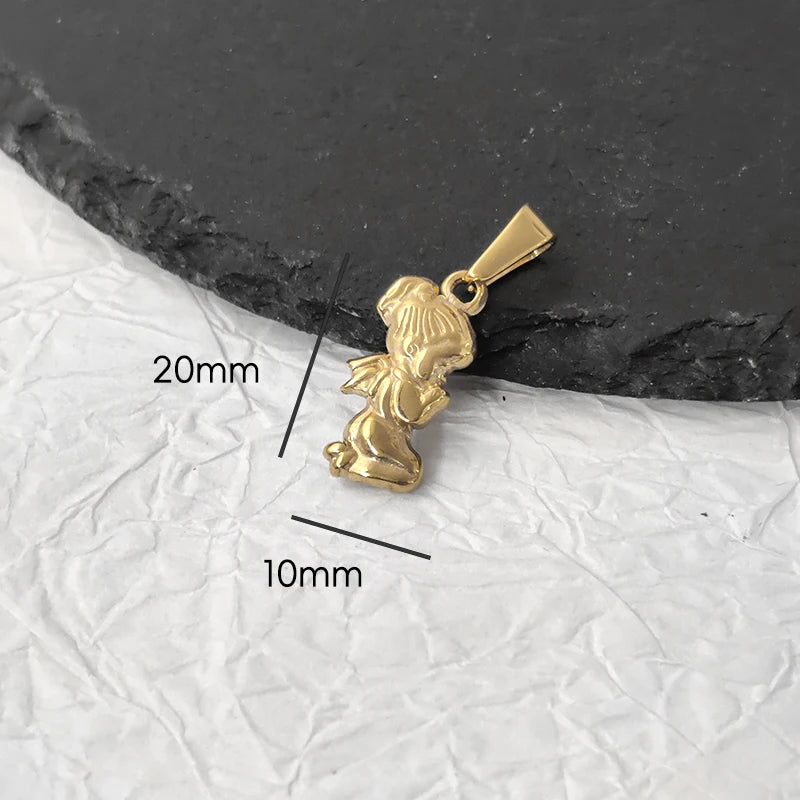 Colgante Sin Deslustre Cruz de Ángel Corazón de Acero Inoxidable Chapado en Oro Vintage para Mujer, Fabricación de Joyas para Collares