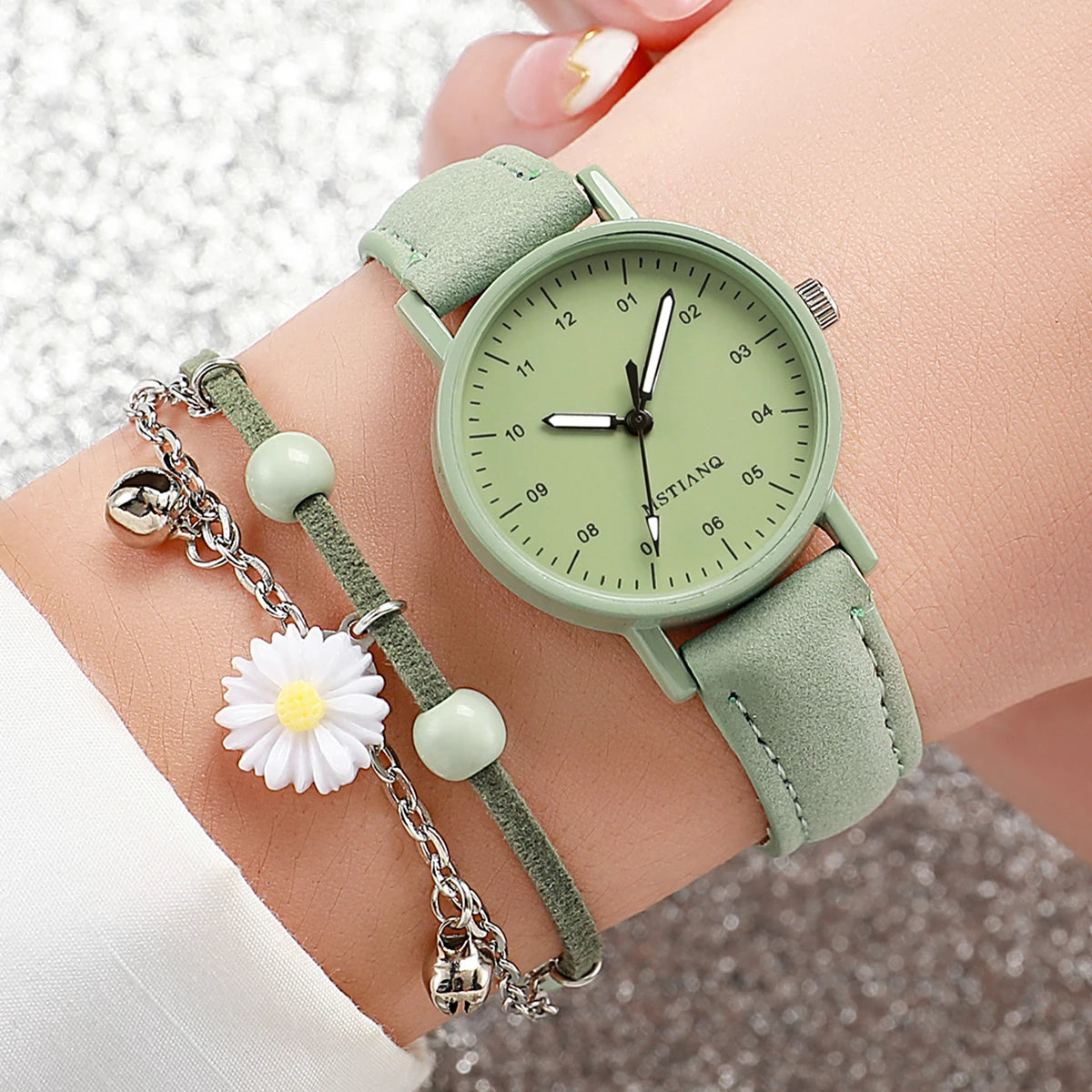 2PCS/Set Mode Frauen Uhren Armband Set Einfache Arabische Zifferblatt Lederarmband Quarzuhr Reloj Mujer Mädchen Uhr Geschenk
