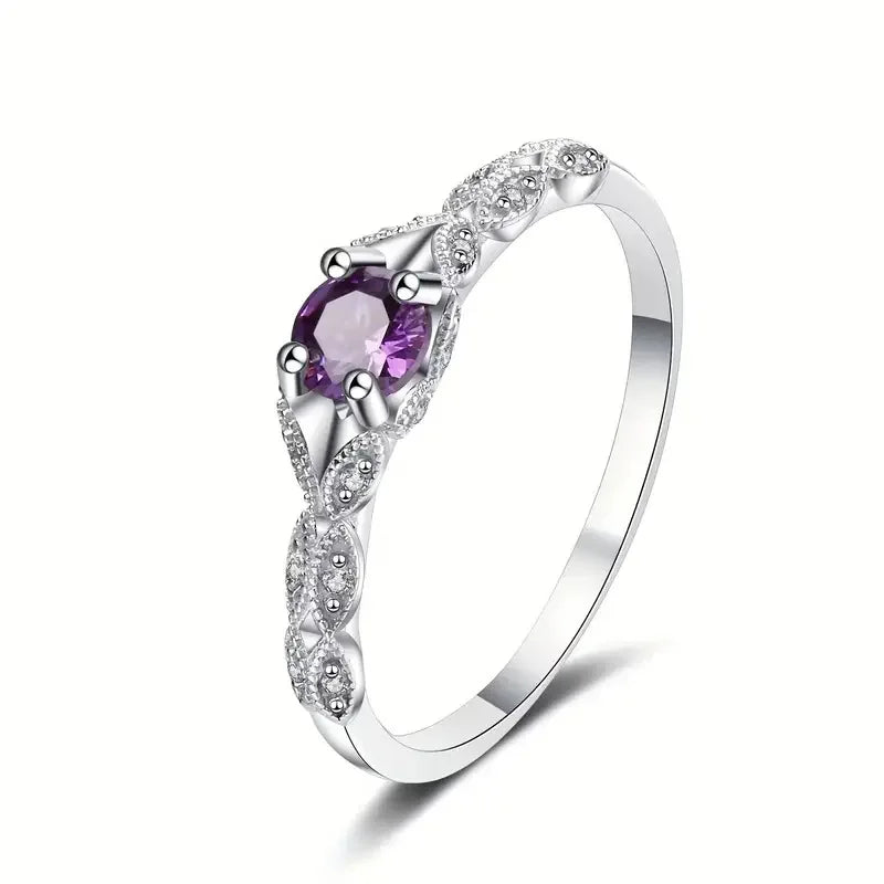 925er Sterlingsilber Leichter Luxus-Stil Amethyst Zirkonia Damenring im europäisch-amerikanischen schlichten Mode-Edelstein-Temperament-Ring