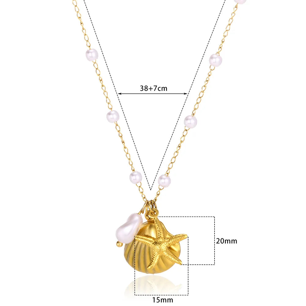 Freshwater Pearl Jewelry Set Shell Starfish Star Necklace Anklet Sets For Women Fashion Stainless Steel Chain Party Daily Gifts