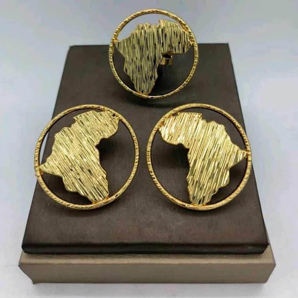 Trendige Ohrringe und Ring Schmuckset für Damen 18k Goldfarbe Clip-Ohrringe und Fingerring Braut 2-teiliges Set Nigerianische Accessoires
