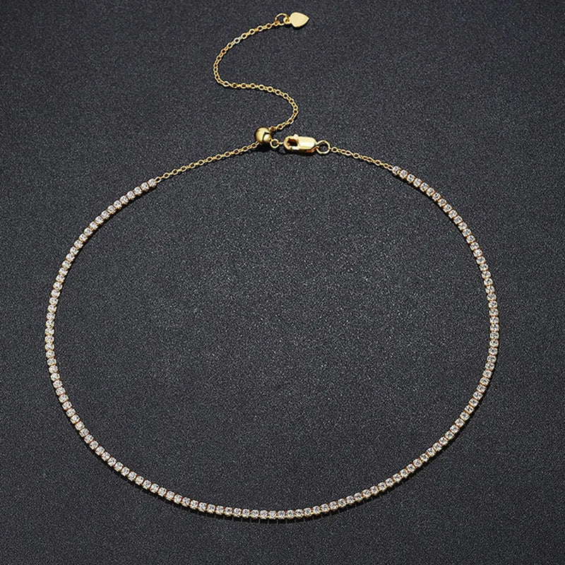 Collar de tenis NeeTim de 2 mm D color, todo de moissanita para mujer, cadena gargantilla ajustable de plata de ley 925 con joyas chapadas en oro
