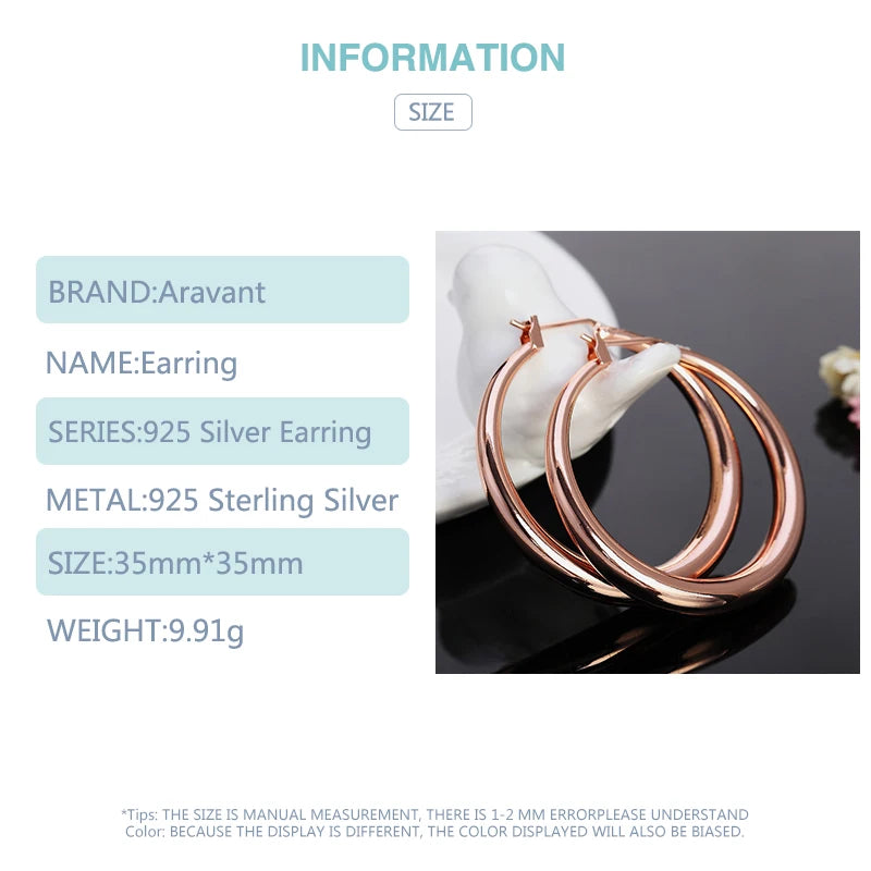 Aravant 925er Silber 35mm Roségold Creolen für Damen Mädchen Modeschmuck