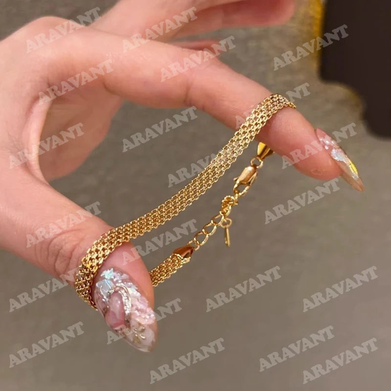 Aravant 925er Silber 18K Gold Uhrenarmband Kette für Damen Mädchen Mode Schmuck
