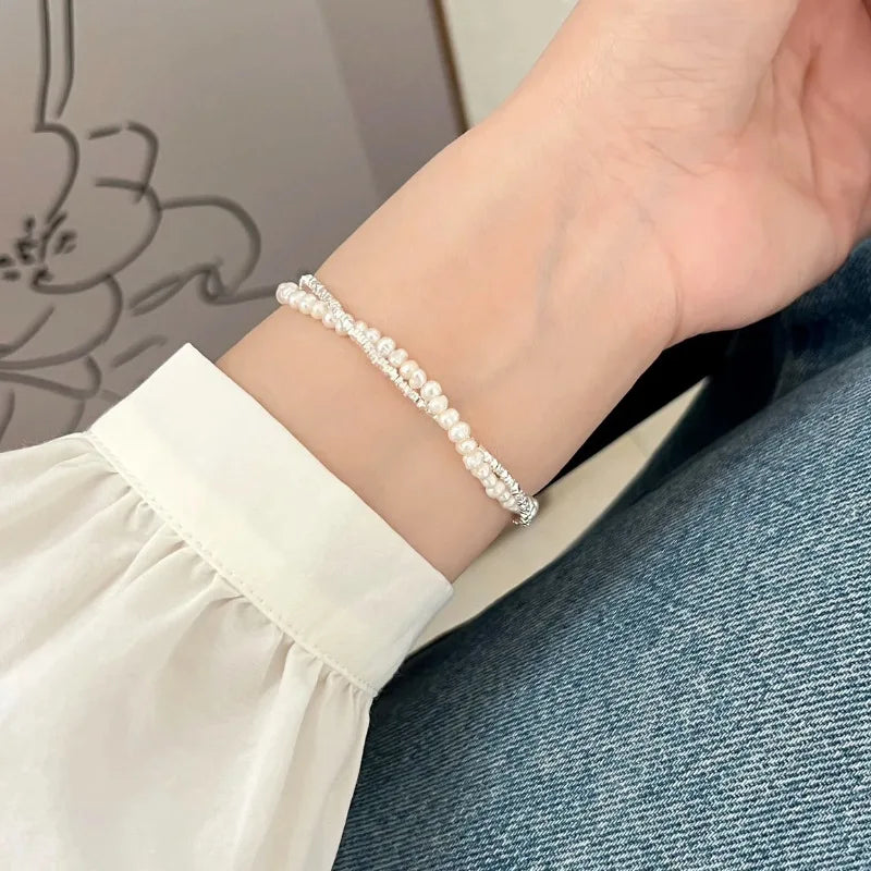 VENTFILLE 925 Silber Doppelschicht Perlenarmband für Frauen Mädchen Design Perle Koreanischer Schmuck Dropshipping