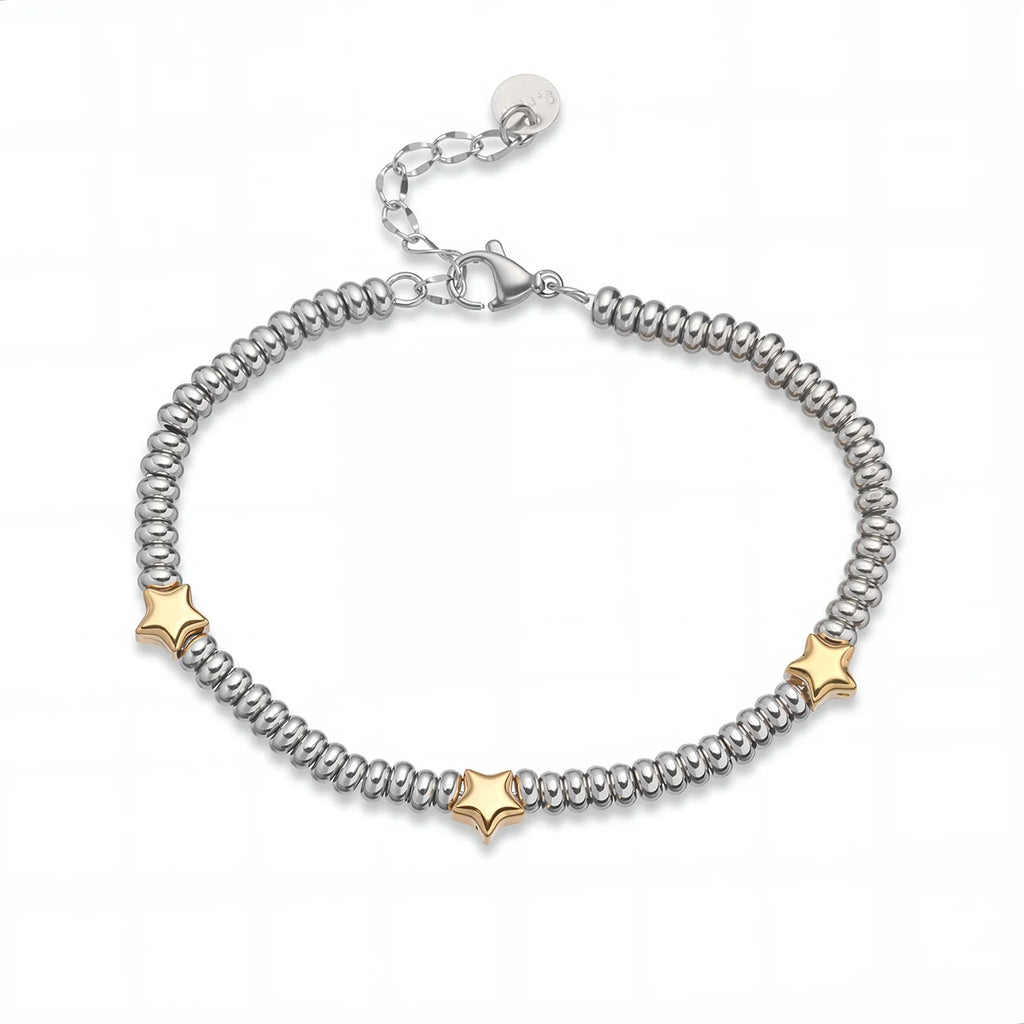 NEWBUY Hot Sale Non-Fading Stainless Steel Jewelry Gold Color Heart/Star Silver Beads Charm Bracelets For Women Wholesale