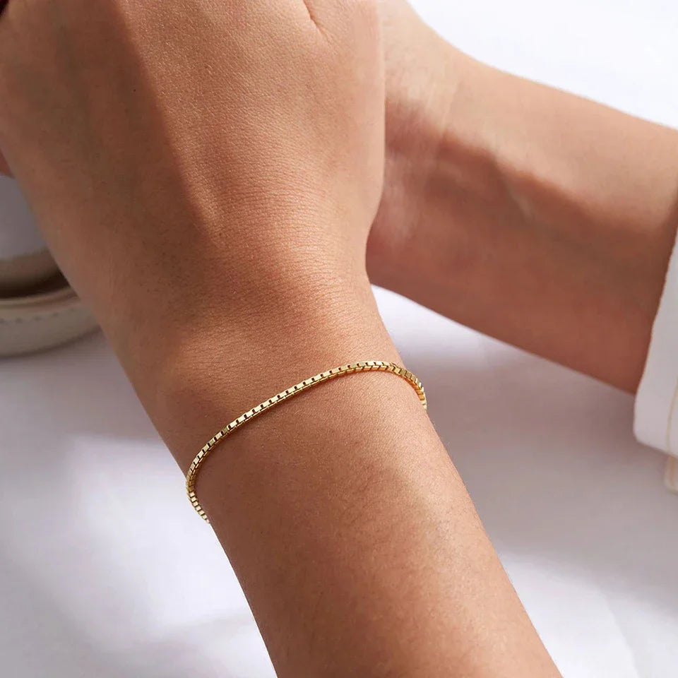 SUNIBI 2MM Einfache Box Chain Armbänder für Damen Goldfarben Edelstahl Klassisches Armband Minimalismus Geschenke Schmuck Großhandel