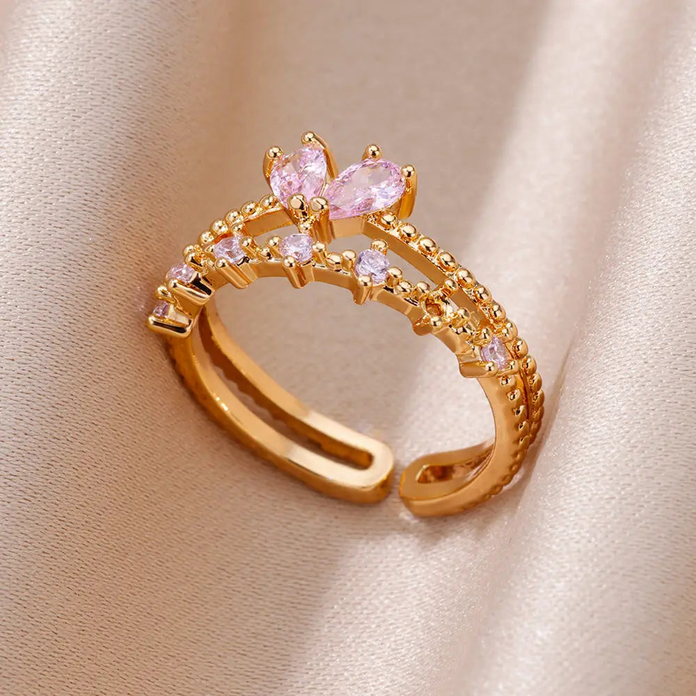Edelstahlringe für Frauen Goldfarbe Mode Herz Zirkon Öffnungsring Weiblicher Finger Hochzeit Party Schmuck Geschenk