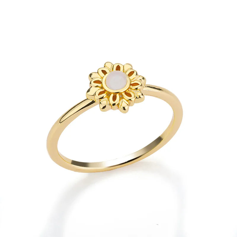Edelstahl Lotusblumenring für Frauen, goldfarben, Vintage-Stein, Opal, ovaler Blumenring, modischer ästhetischer Schmuck, Geschenk
