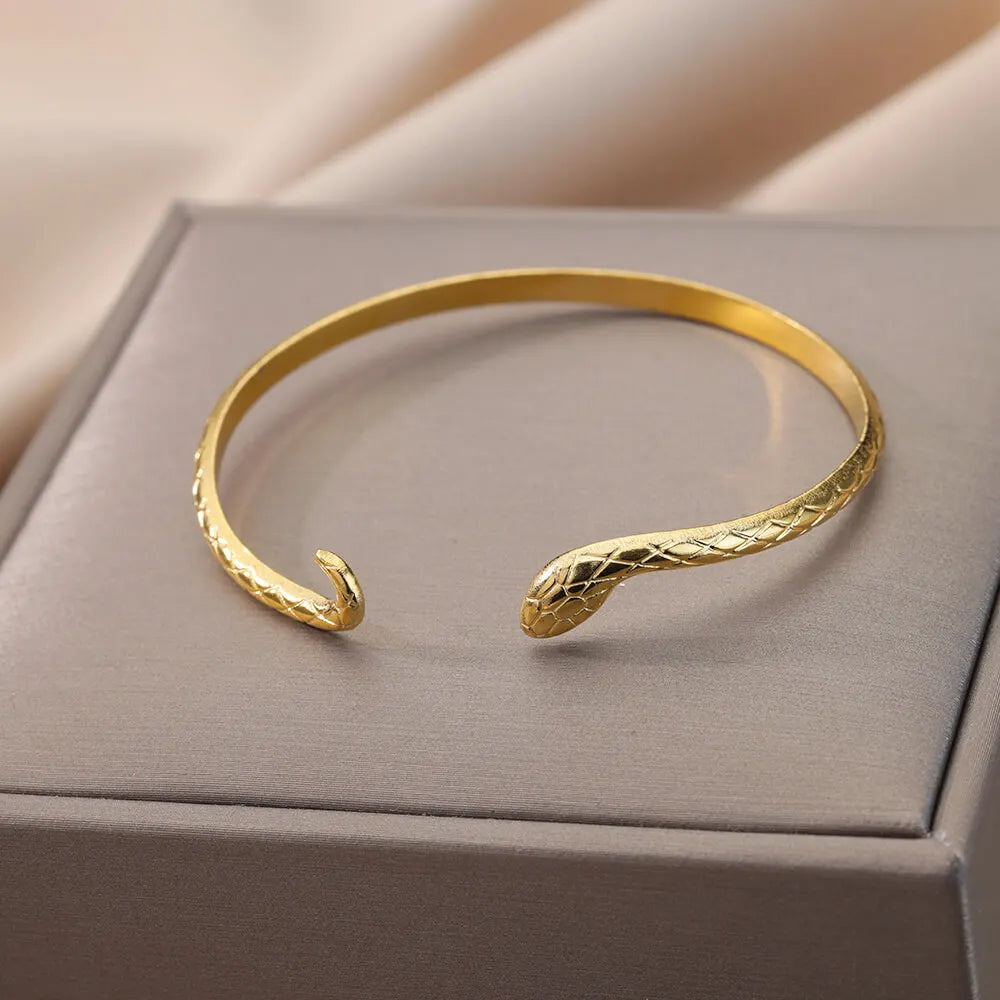 Schlangen Armreif Armband für Damen Edelstahl Vergoldet Öffnungsarmreif Tier Ästhetischer Schmuck pulseras mujer