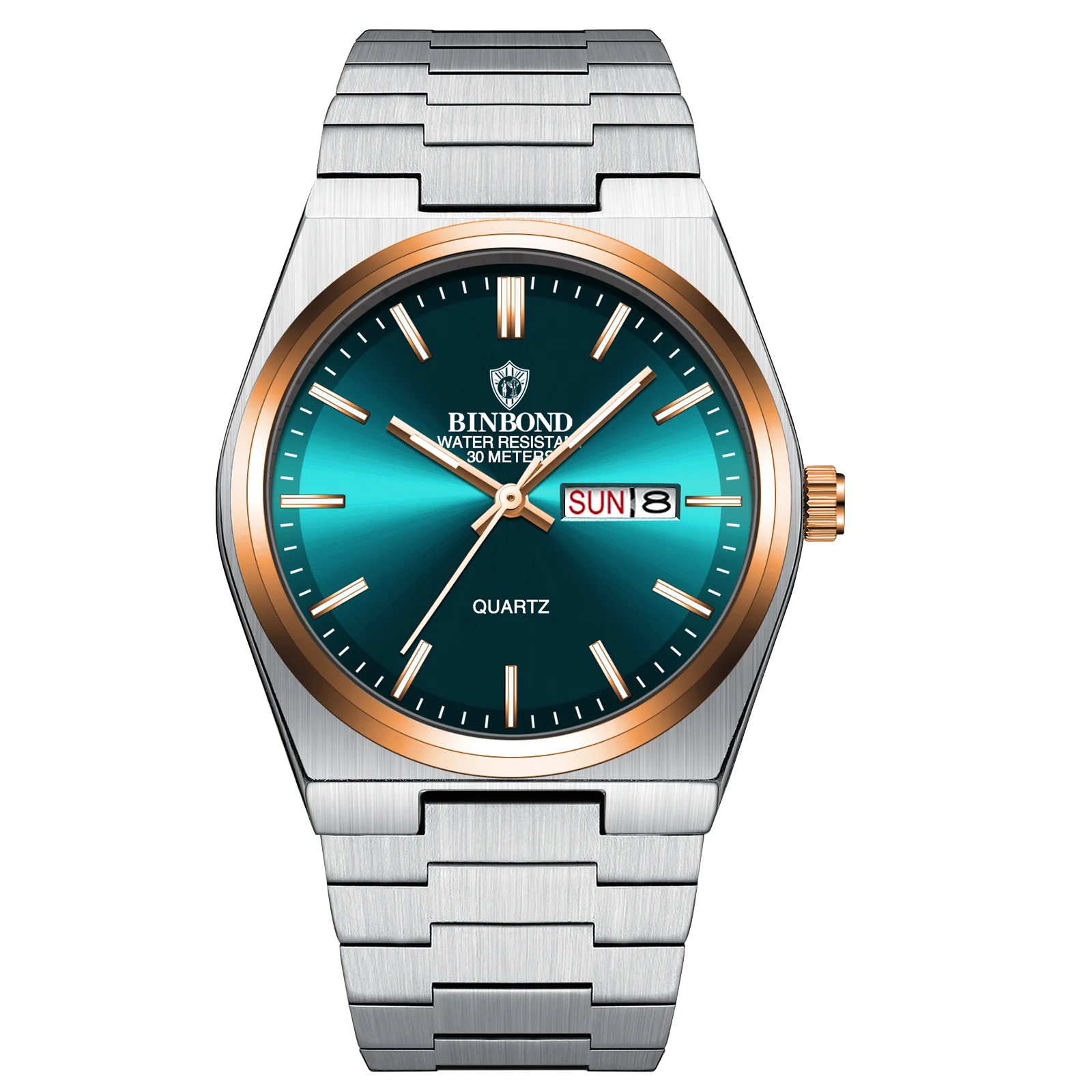 BINBOND Lujoso Reloj de Moda para Hombre, Reloj de Negocios de Alta Gama, Impermeable, Luminoso, con Fecha y Semana, Reloj de Cuarzo de Acero Inoxidable para Hombre