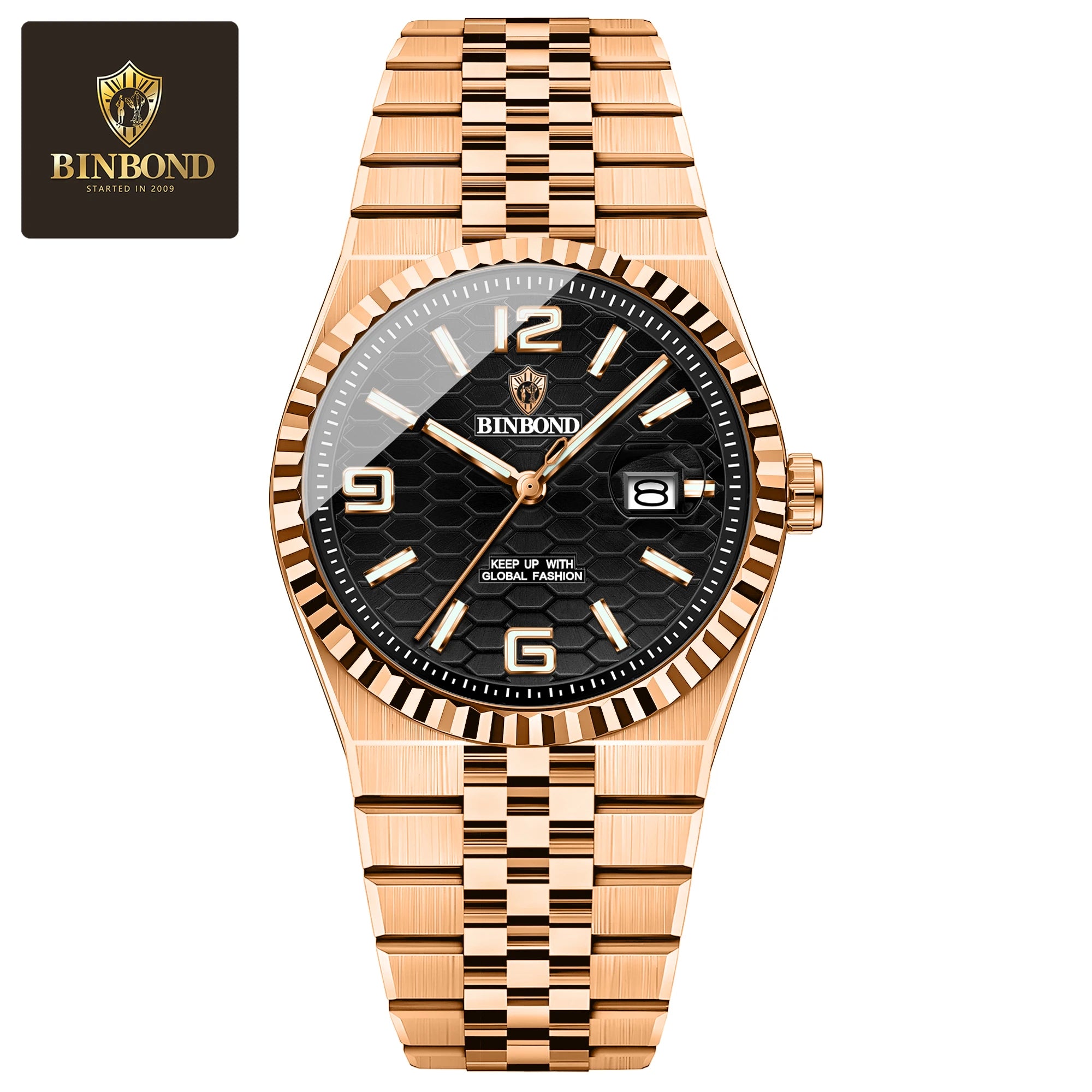 BINBOND Reloj de Hombre Original de Alta Calidad Impermeable Luminoso Fecha Lujo Reloj de Hombre de Acero Inoxidable Relojes de Cuarzo para Hombre Masculino