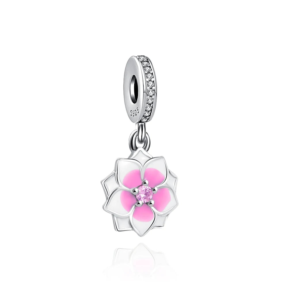 Heiß begehrtes 925er Silber Rosa Serie Blume Hundepfote herzförmiger Anhänger, passend für originale Armband DIY Accessoires, exquisiter Schmuck