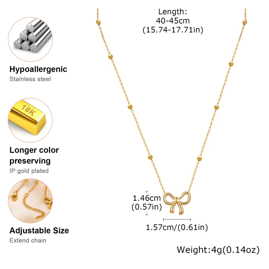 Charms Bow Necklace For Women, Bowknot Chain Choker Necklace, Stainless Steel Thin Link Exquisite Party Jewelry