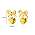 Cute Bow Heart Earrings for Women Stainless Steel Gold Color Heart Stud Earrings 2024 Trend Piercing Jewelry Wedding Party Gift