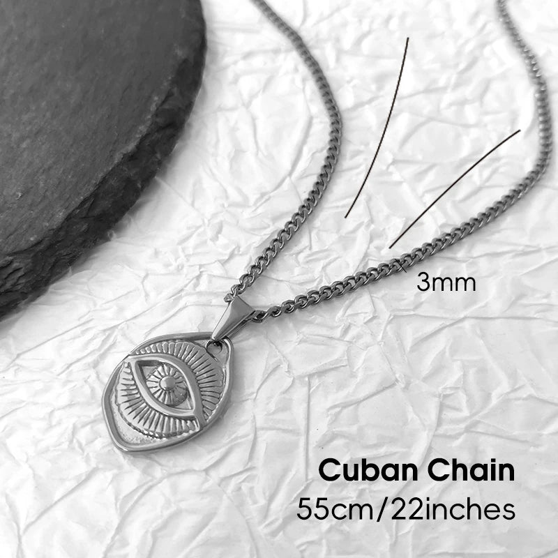 Collar de ojos malvados de Hip Hop - Joyería con colgante de ojo del diablo para hombres y mujeres | Regalo religioso de acero inoxidable chapado en oro