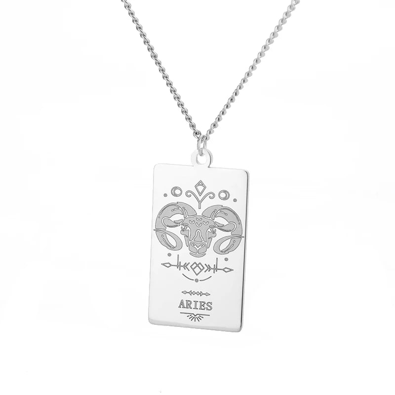 Stainless Steel Zodiac Sign Necklace For Women Vintage Constellation Libra Pendant Chain Collar Aesthetic 2024 New Trend Jewelry