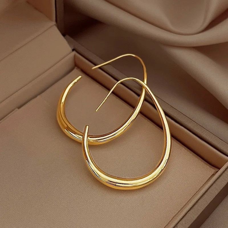 Ohrringe aus Sterlingsilber 925, goldene Ellipse, Creolen, für Frauen, Damen, Hochzeit, Verlobung, weiblicher Schmuck, Geschenk, Geld, 925er Schmuck