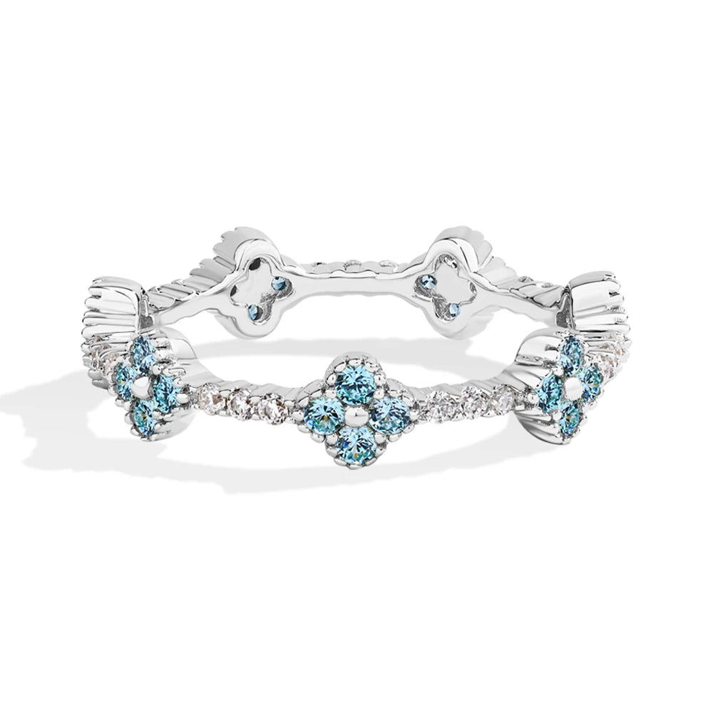 MINTYBOX Anillos de boda de moissanita de plata de ley 925 para mujer, anillo apilable con diamantes de laboratorio, diseño de flor de trébol, joyería fina, regalo