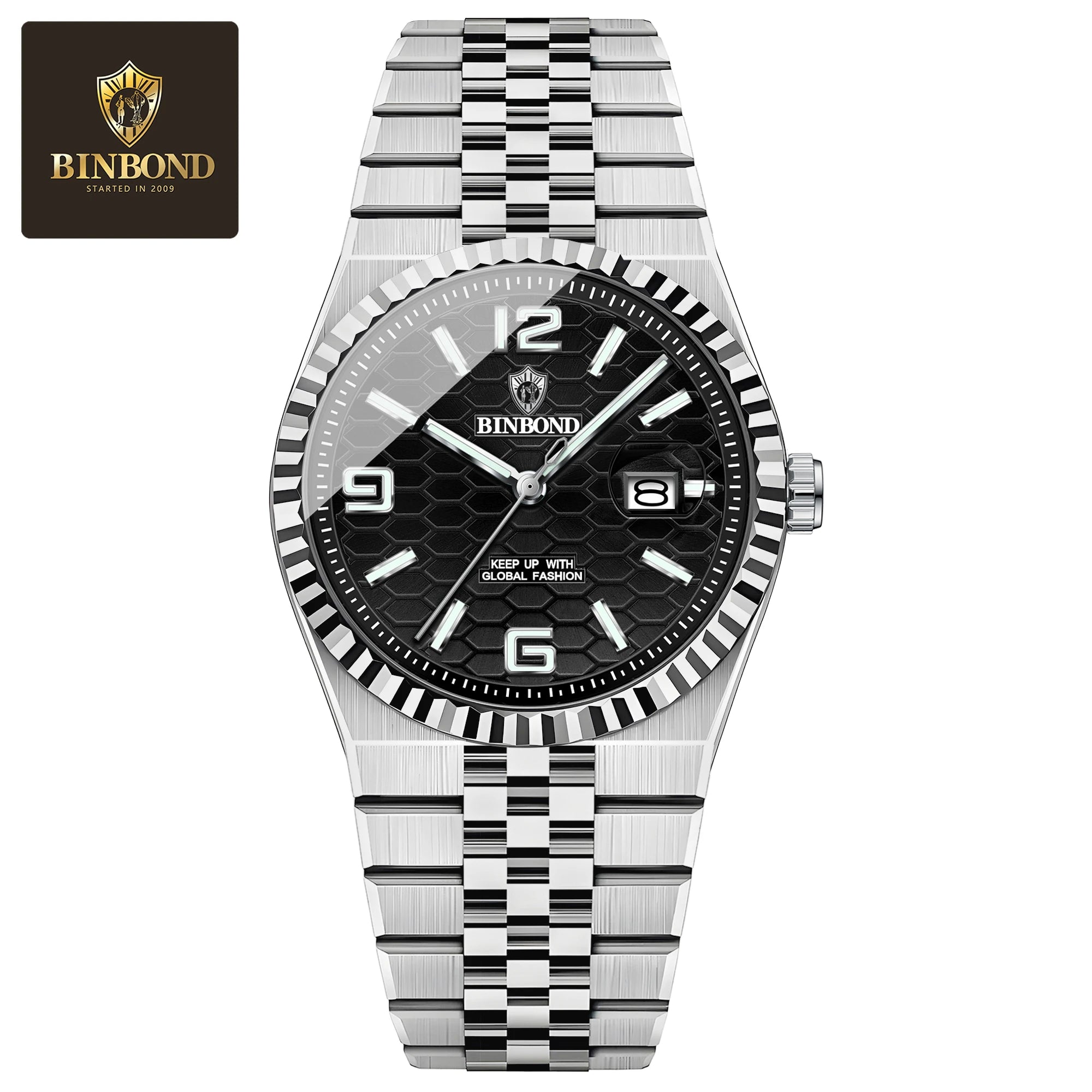 BINBOND Reloj de Hombre Original de Alta Calidad Impermeable Luminoso Fecha Lujo Reloj de Hombre de Acero Inoxidable Relojes de Cuarzo para Hombre Masculino