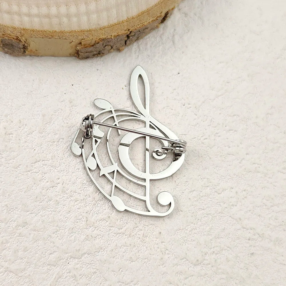 Creative punk style hollow music symbol stainless steel gold-plated 18K brooch, black suit accessories, wedding matching set