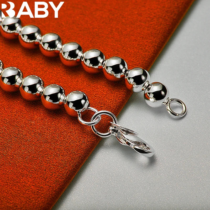 URBABY 925 Sterling Silber Glatte Perlenkette Herz Anhänger Armband für Frauen Hochzeit Party Modeschmuck Geschenk