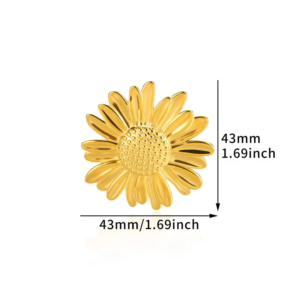 Edelstahl Übertrieben Große Blumenringe Für Frauen Gold Farbe Sonnenblume Fingerring Weiblich Mode Ästhetischer Schmuck Geschenk