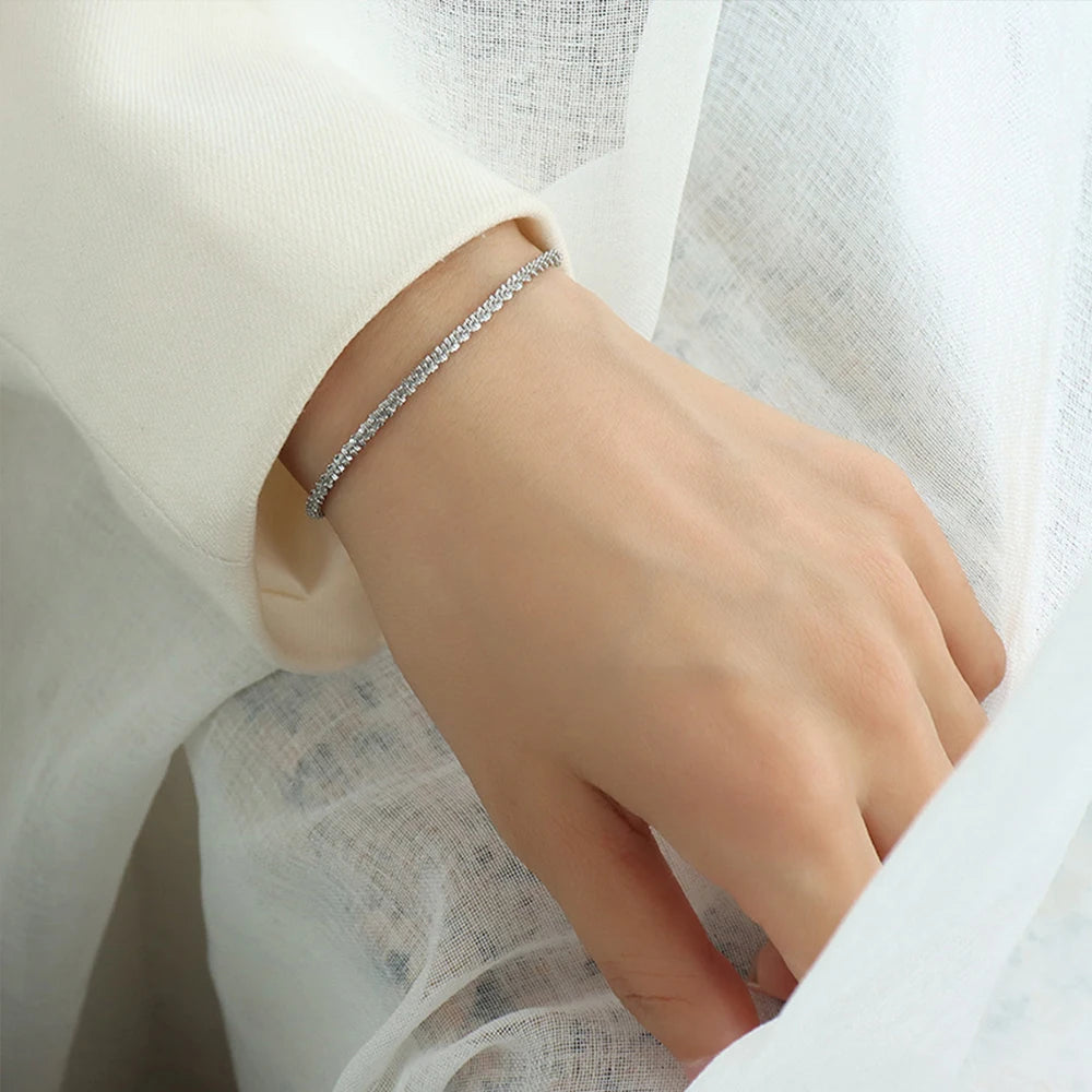 Edelstahl-Kettenarmband für Frauen, silberfarben, modisch, schlicht, glänzend, minimalistisches Charm-Armband, Hochzeitsparty-Schmuck