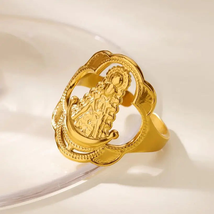 Vintage Jungfrau Maria offener Ring für Damen Edelstahl Gold Farbe Religiöser Ring Jesus Christlicher Schmuck Party Geschenk