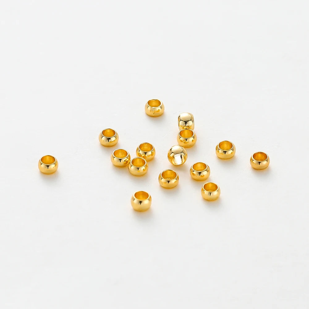 100 Stück/Los 1,5/2/2,5 mm 14K/18K Vergoldete Messing-Positionierungsperlen für DIY Armband Halskette Schmuckherstellungszubehör