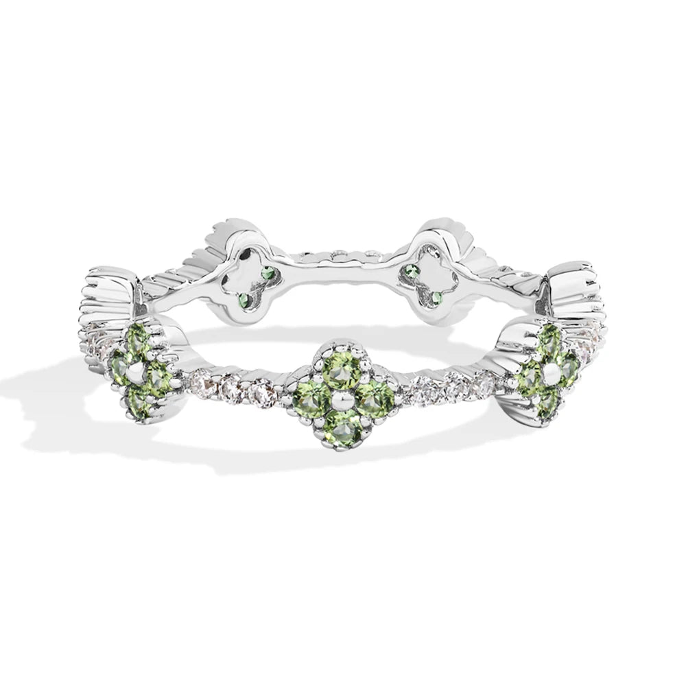 MINTYBOX Anillos de boda de moissanita de plata de ley 925 para mujer, anillo apilable con diamantes de laboratorio, diseño de flor de trébol, joyería fina, regalo