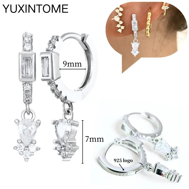 925 Sterling Silber Ohrnadel Mode Creolen Weiße Kristall Luxus Damen Silberohrringe Hochzeit Damenschmuck Geschenk