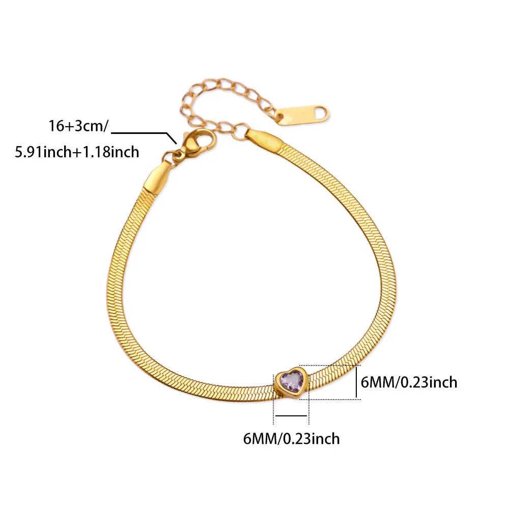 Zirkon Geburtsstein Herz Armbänder für Frauen Goldfarbene Edelstahl Herzarmband Hochzeit Geburtstag Luxus Schmuck Geschenk