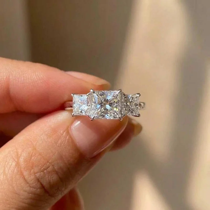 925 Sterling Silber Eternity Prinzessin Quadrat Zirkonia Kristall Ringe Damen Hochzeit Verlobung Luxus Klassisch Damen Schmuck