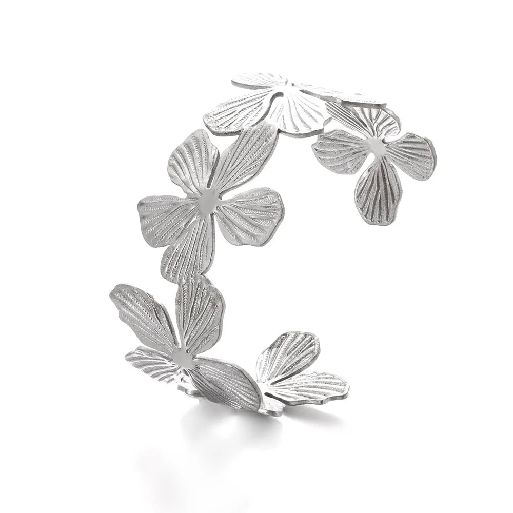 Vintage Blumenarmreifen für Damen Goldfarbene Edelstahl Blumenarmreifen Armbänder Damen Schmuck Party Geschenk Pulseras