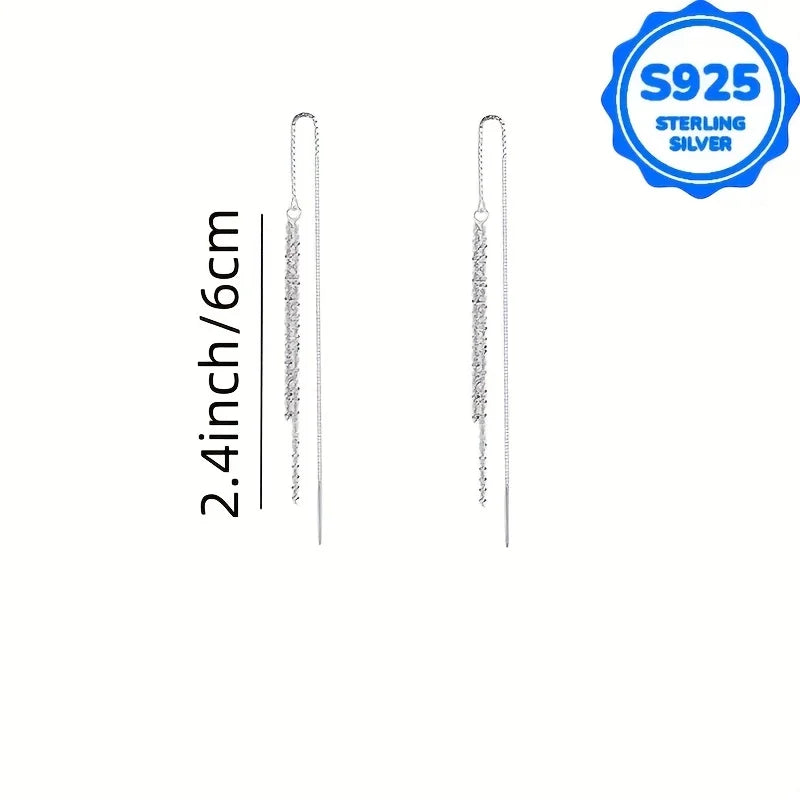 Un par de 2 piezas, pendientes colgantes de moda para mujer, estilo bohemio retro, plata S925 hipoalergénica, pendientes largos brillantes