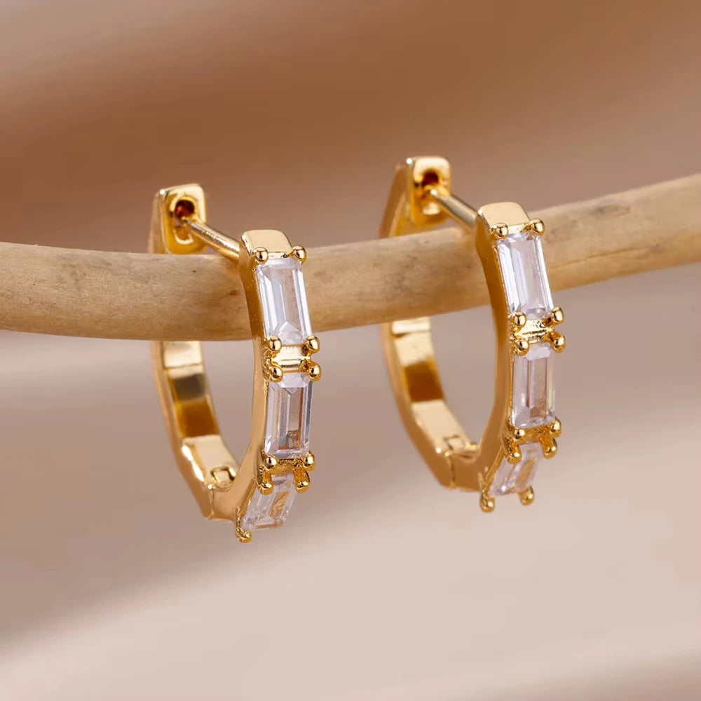 Creolen aus Zirkonia für Damen, Luxuriöse Kristall-Zirkon-Ohrringe in Goldfarben, aus Edelstahl, Schmuck, Hochzeitsfeier-Geschenk